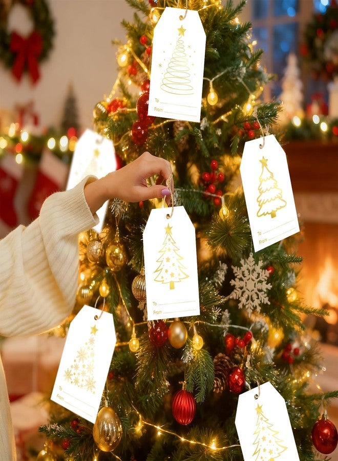 G2PLUS 60Pcs Gold Christmas Gift Tags - 4 Styles Christmas Name Tags, Xmas Tree Holiday Paper Gift Tags with String for DIY Crafts, Party Favors, Gift Exchange, Stocking Stuffers - Image 5